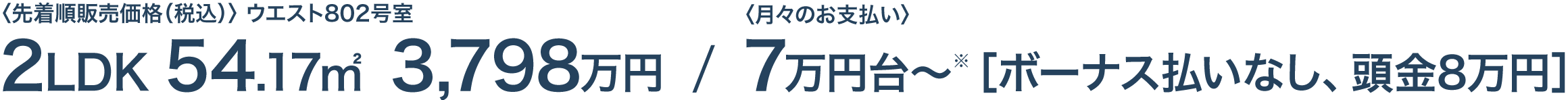 〈先着順販売価格（税込）〉イースト105号室 3LDK 70.61㎡ 3,598万円／〈月々のお支払い〉6万円台〜［ボーナス払いなし、頭金8万円］